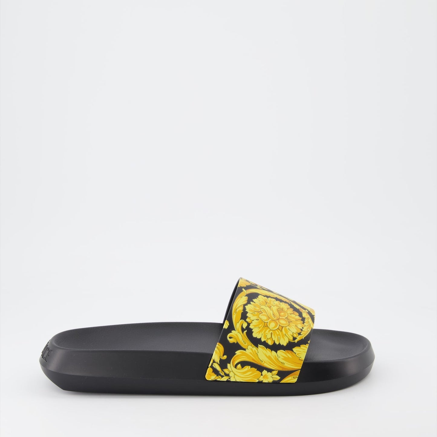 Versace slides, Barocco pattern, luxury men's footwear, designer rubber slides, high-end casual wear