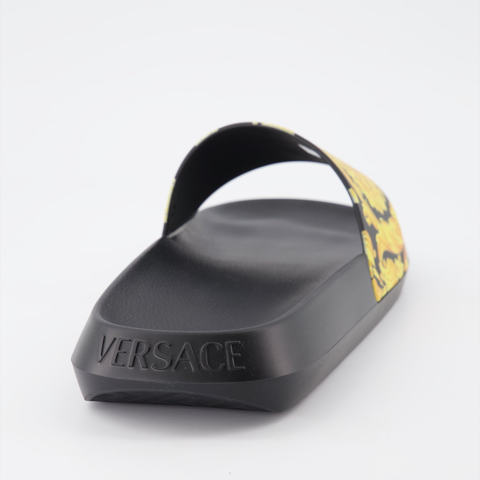 Versace slides, Barocco pattern, luxury men's footwear, designer rubber slides, high-end casual wear