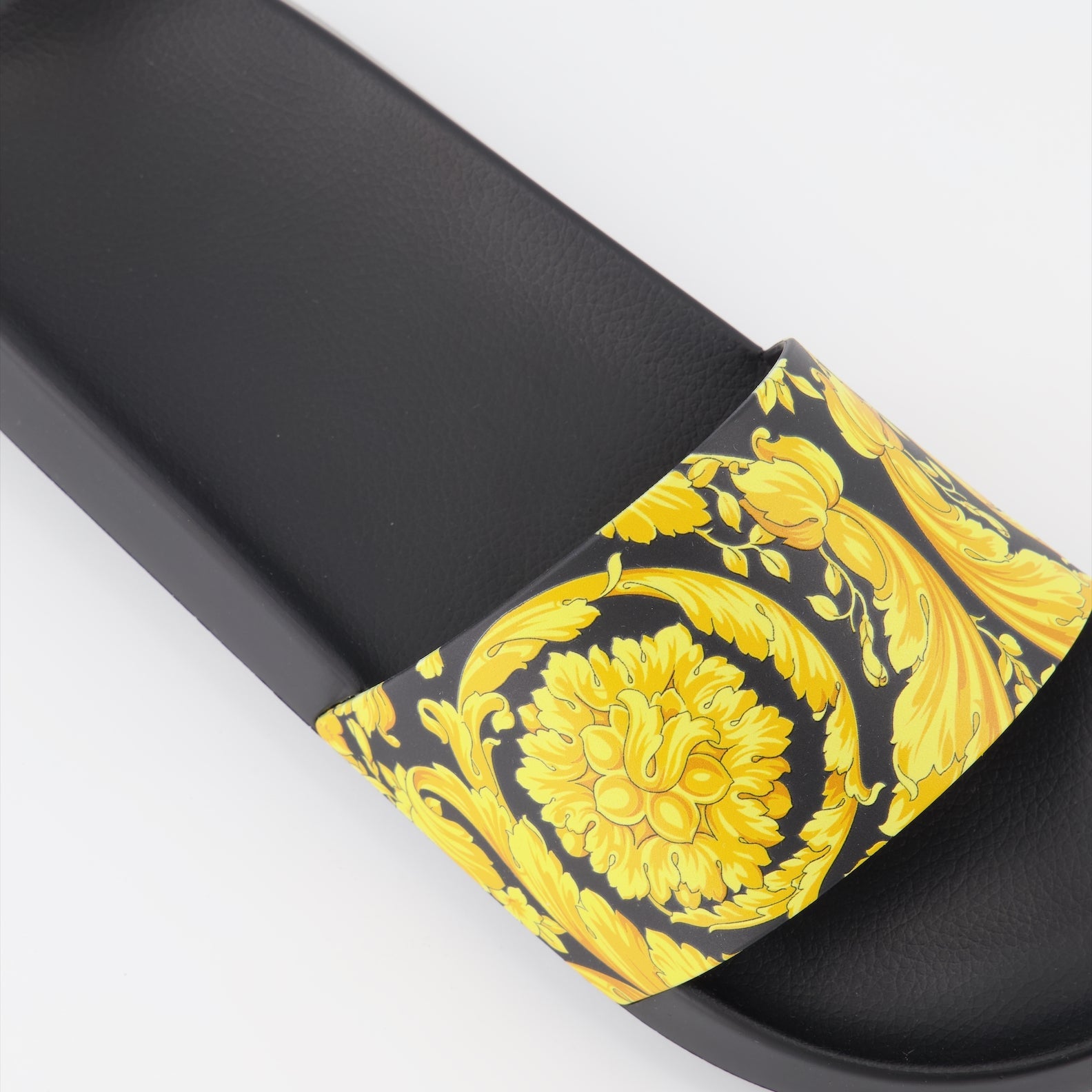 Versace slides, Barocco pattern, luxury men's footwear, designer rubber slides, high-end casual wear