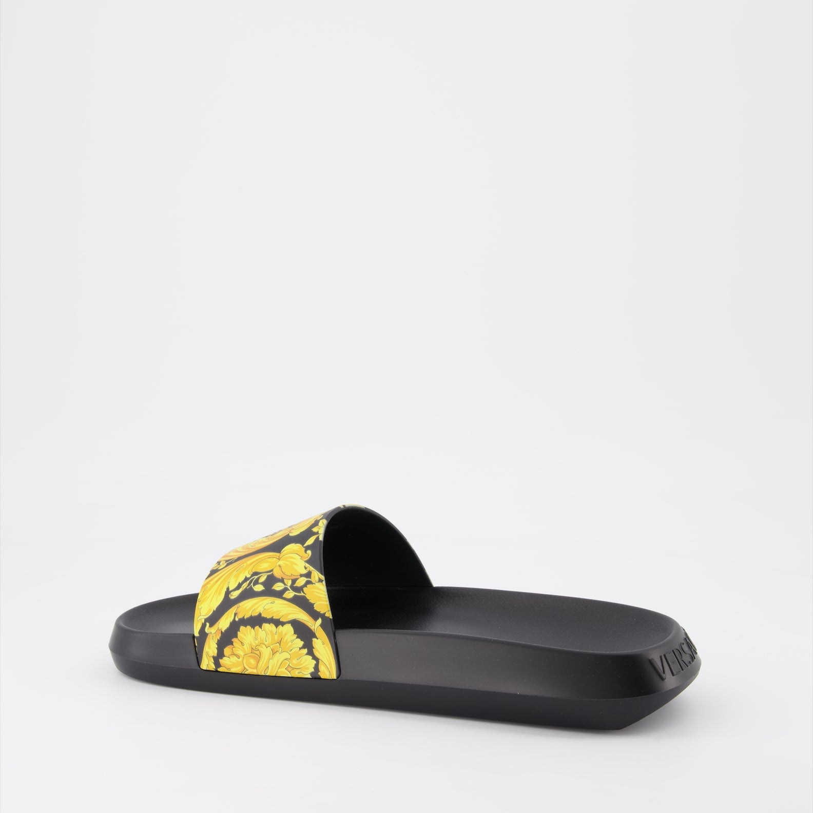 Versace slides, Barocco pattern, luxury men's footwear, designer rubber slides, high-end casual wear