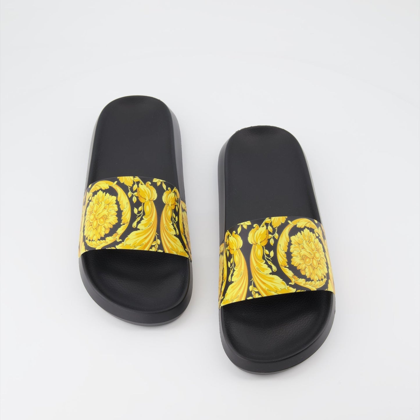 Versace slides, Barocco pattern, luxury men's footwear, designer rubber slides, high-end casual wear