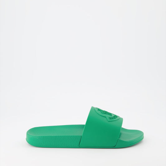 Moncler slides, green slides, men's luxury footwear, Moncler Basile, men's designer slides