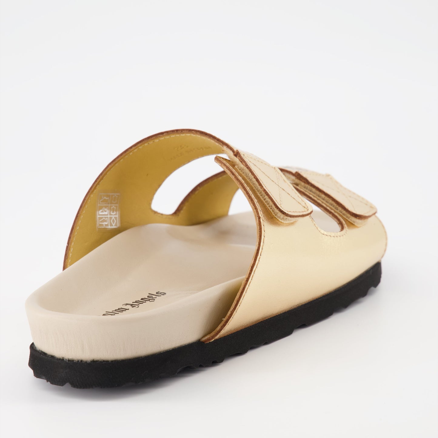 Palm Angels slides, gold logo slides, luxury women's footwear, designer slides, high-end fashion accessories