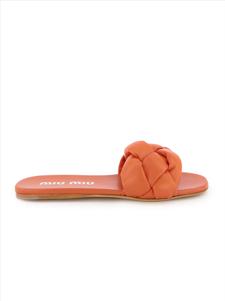 Women's Slides, Miu Miu, Orange Leather, Luxury Footwear, Elegant Accessory