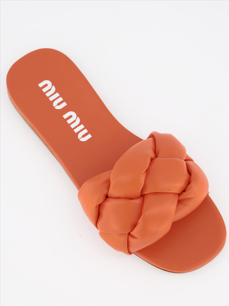 Women's Slides, Miu Miu, Orange Leather, Luxury Footwear, Elegant Accessory