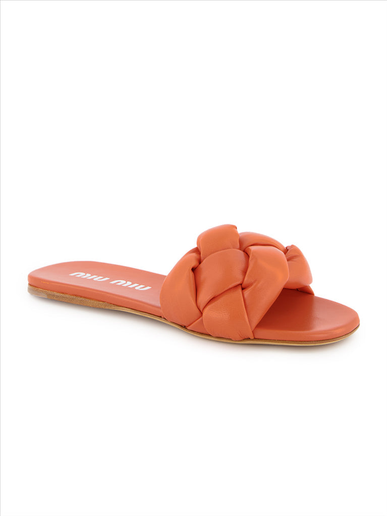 Women's Slides, Miu Miu, Orange Leather, Luxury Footwear, Elegant Accessory