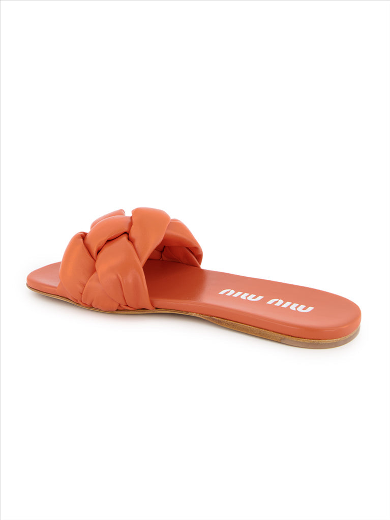 Women's Slides, Miu Miu, Orange Leather, Luxury Footwear, Elegant Accessory