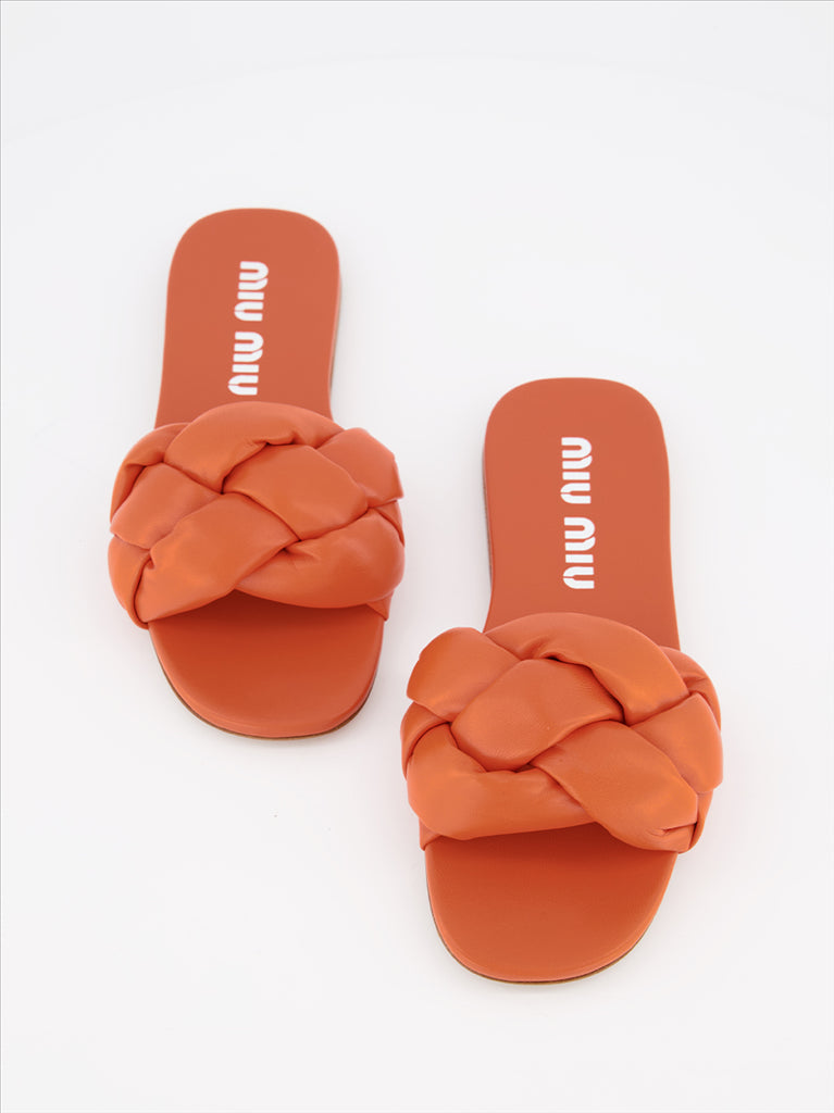 Women's Slides, Miu Miu, Orange Leather, Luxury Footwear, Elegant Accessory