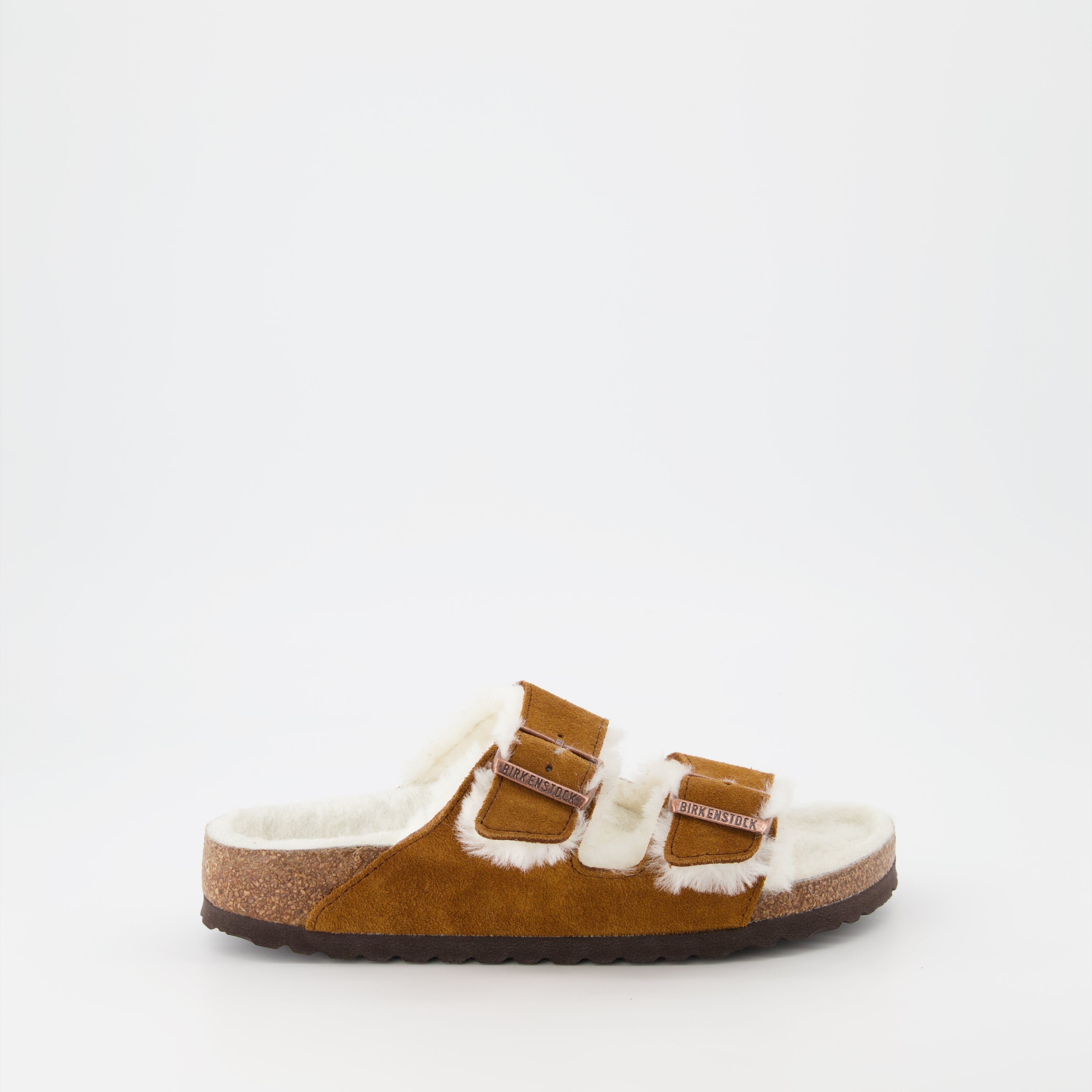 Image des sandales Arizona en fourrure shearling de Birkenstock pour femmes - Saison Printemps-Été 2023 - Vue de côté droit
