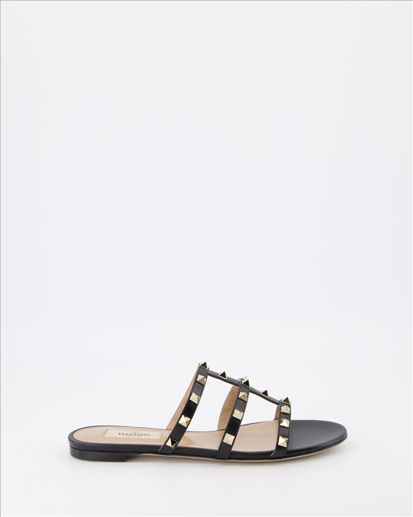 Valentino Garavani, Rockstud Slides, luxury footwear, women's designer slides, black Rockstud sandals