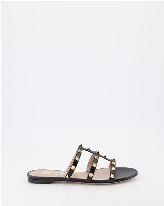 Valentino Garavani, Rockstud Slides, luxury footwear, women's designer slides, black Rockstud sandals