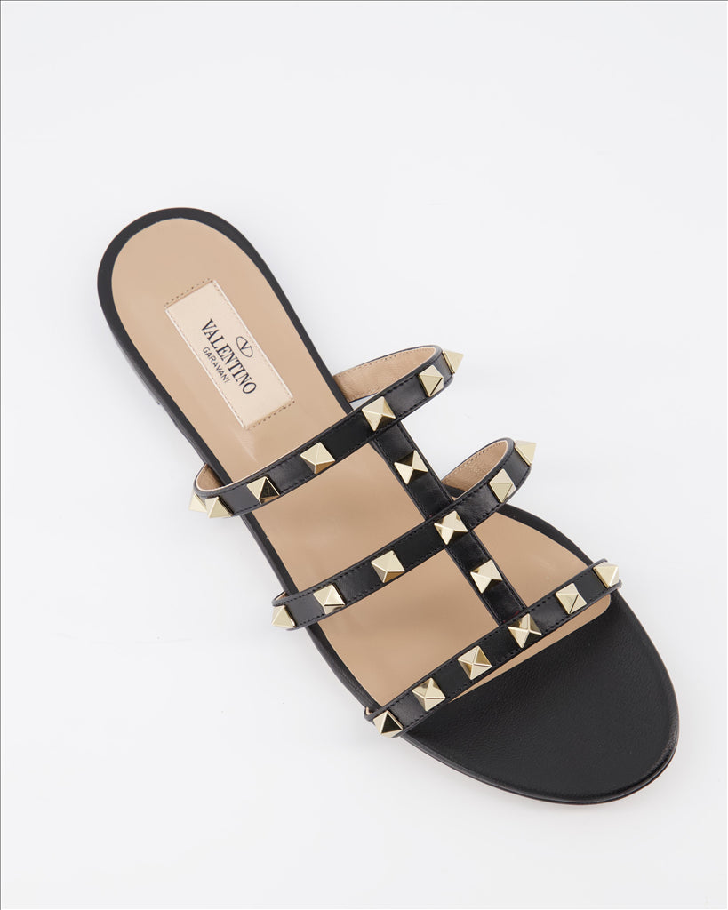 Valentino Garavani, Rockstud Slides, luxury footwear, women's designer slides, black Rockstud sandals