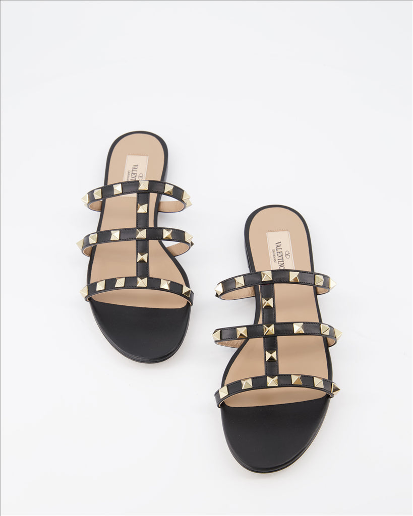 Valentino Garavani, Rockstud Slides, luxury footwear, women's designer slides, black Rockstud sandals