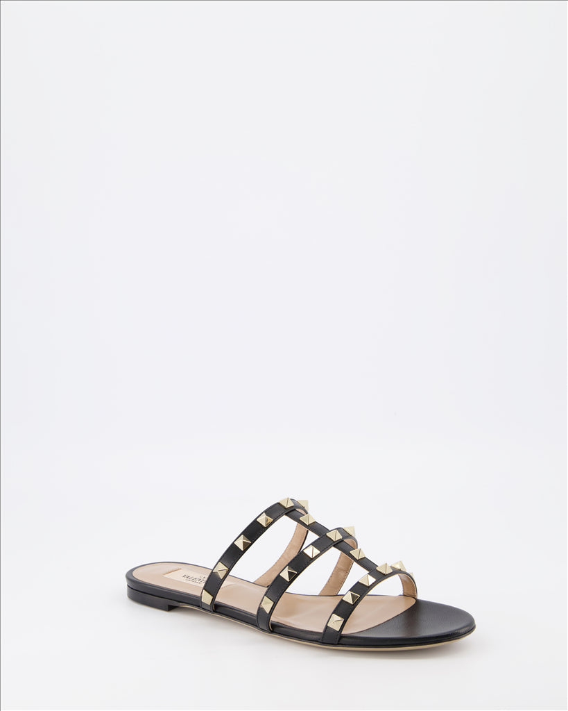 Valentino Garavani, Rockstud Slides, luxury footwear, women's designer slides, black Rockstud sandals