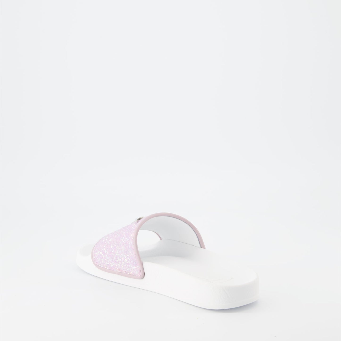 glitter slides, Giuseppe Zanotti, luxury footwear, women's designer slides, sparkling pink slides