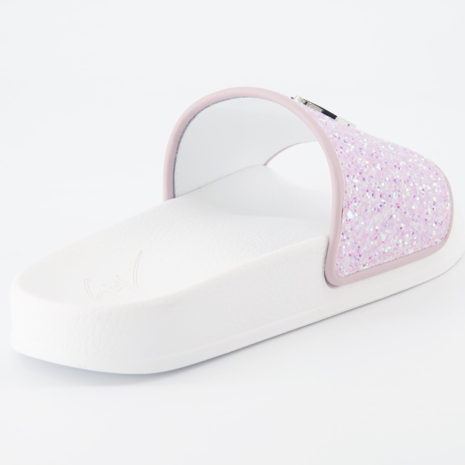 glitter slides, Giuseppe Zanotti, luxury footwear, women's designer slides, sparkling pink slides