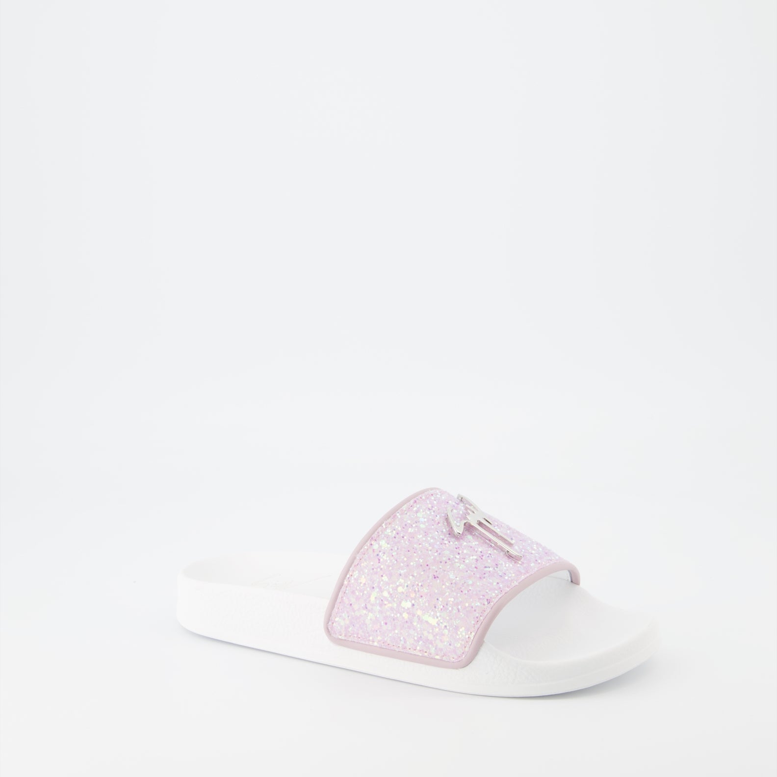 glitter slides, Giuseppe Zanotti, luxury footwear, women's designer slides, sparkling pink slides