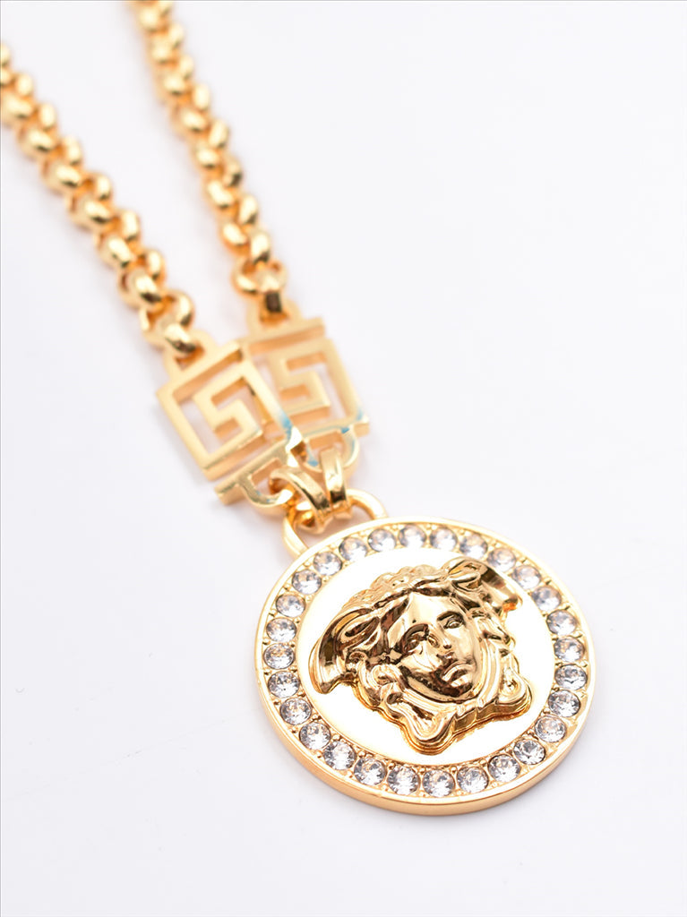 Versace, Collier Medusa, luxury necklace, Medusa pendant, white jewelry