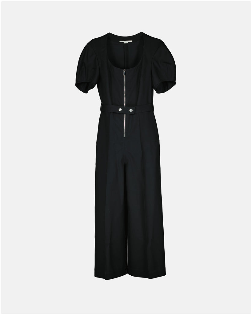 Black jumpsuit, Stella McCartney, elegance, flared silhouette, evening attire