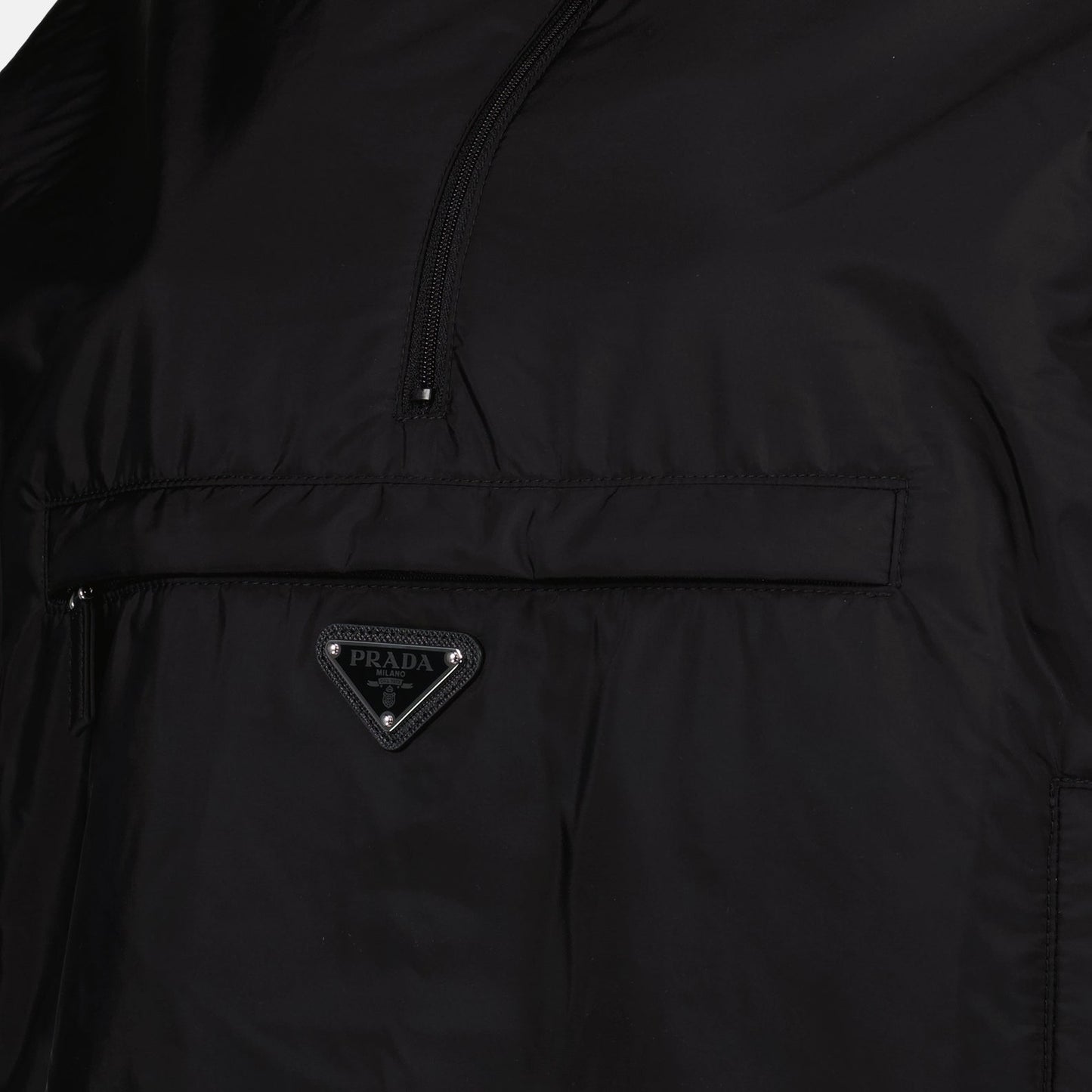 Prada, Re-Nylon windbreaker, luxury jacket, black outerwear, sustainable fashion