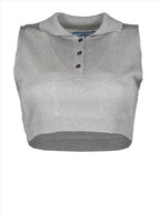 Prada crop-top, silver lurex, premium quality, luxury women's fashion, elegant attire