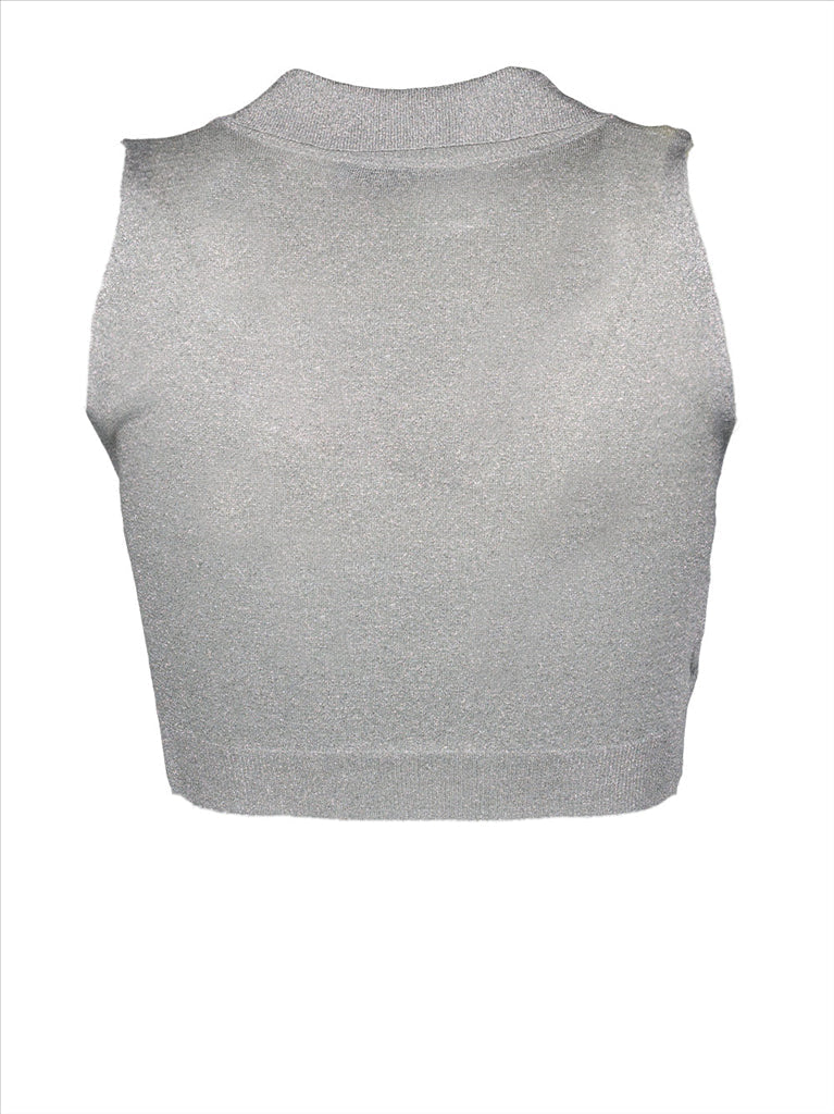 Prada crop-top, silver lurex, premium quality, luxury women's fashion, elegant attire