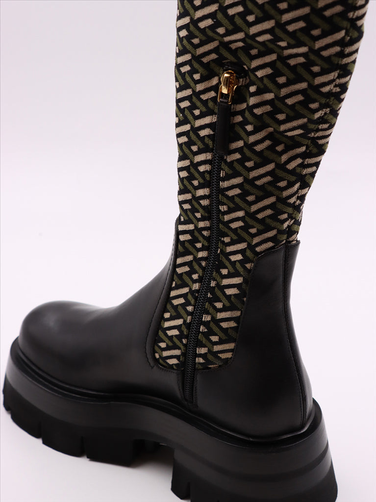 Versace boots, green over-the-knee boots, luxury women's footwear, high-end fashion, Cuissardes Leonidas