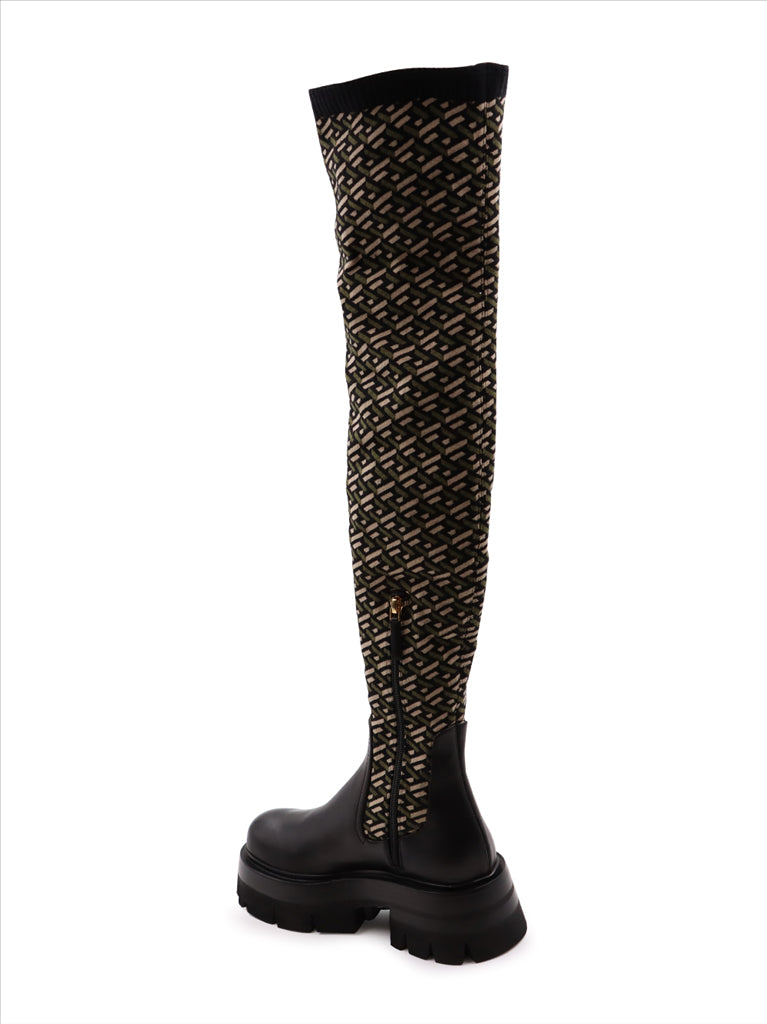 Versace boots, green over-the-knee boots, luxury women's footwear, high-end fashion, Cuissardes Leonidas