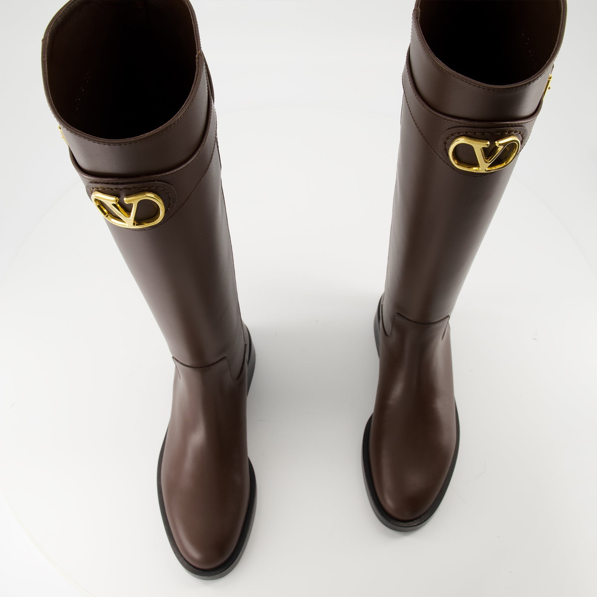VLogo boots, Valentino Garavani, brown leather boots, designer footwear, elegant boots