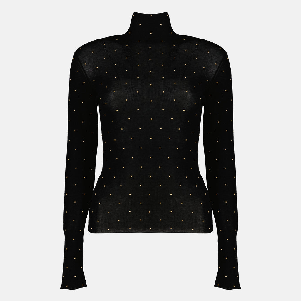 Feinwollener Rollkragenpullover mit Nieten-Details