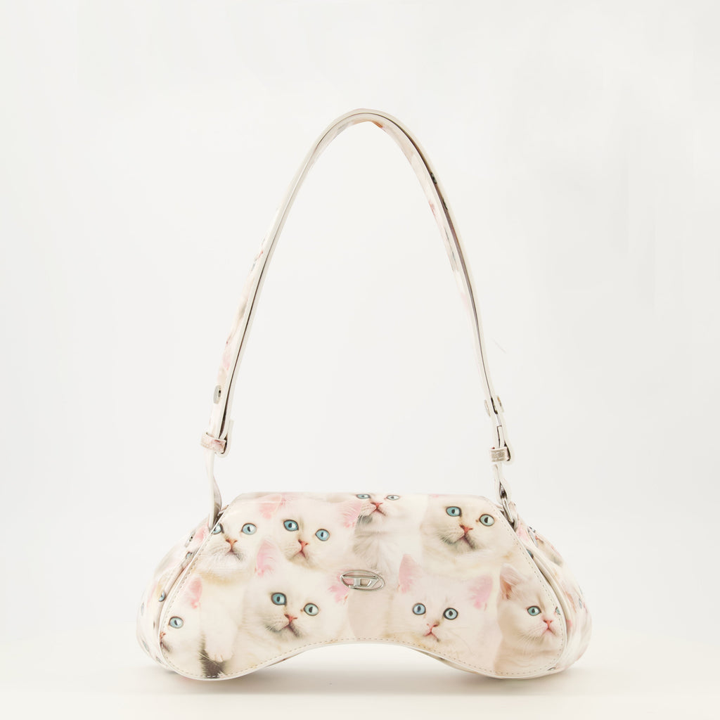 Diesel bag, polyurethane handbag, cat print accessory, adjustable shoulder strap, Autumn-Winter 2025