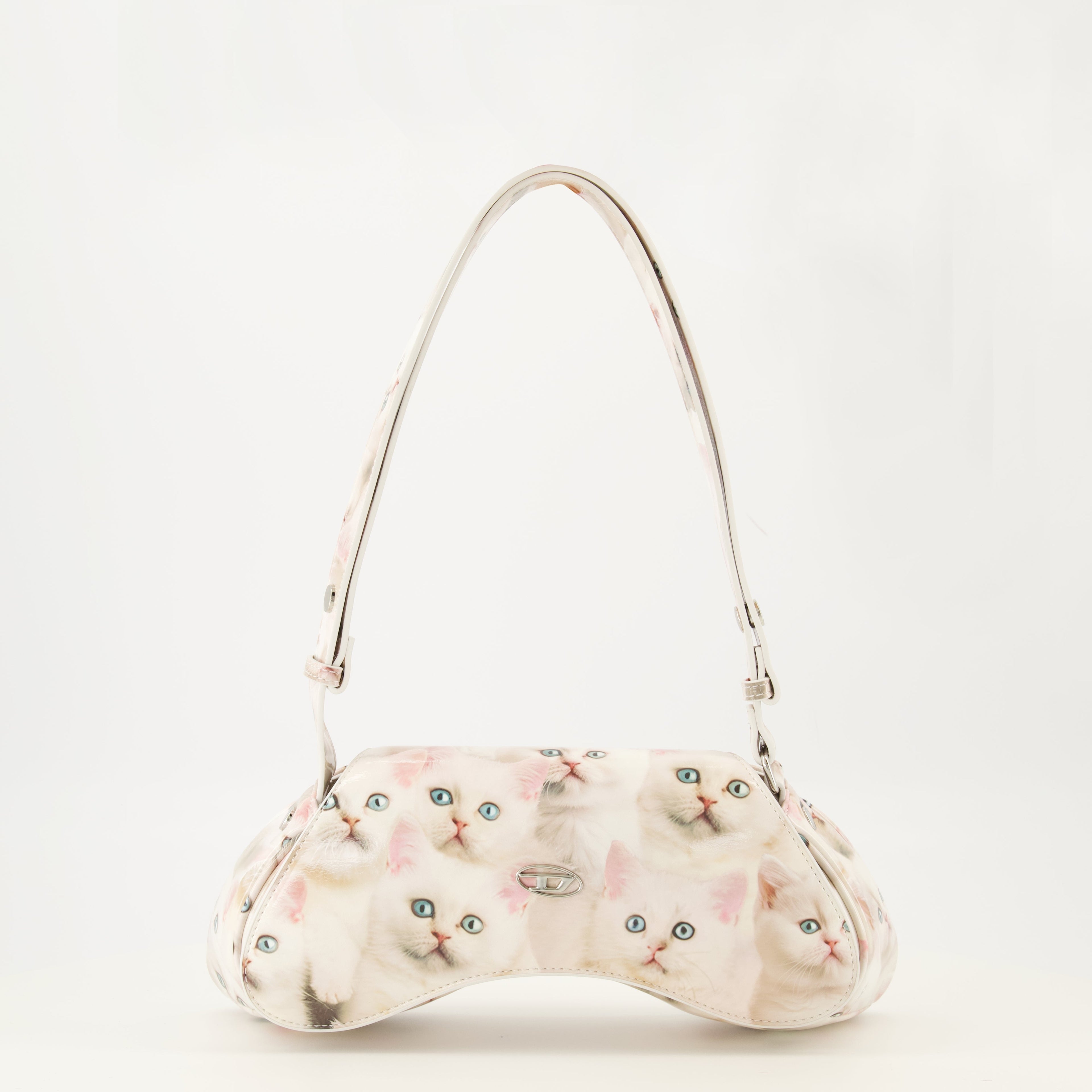 Diesel bag, polyurethane handbag, cat print accessory, adjustable shoulder strap, Autumn-Winter 2025