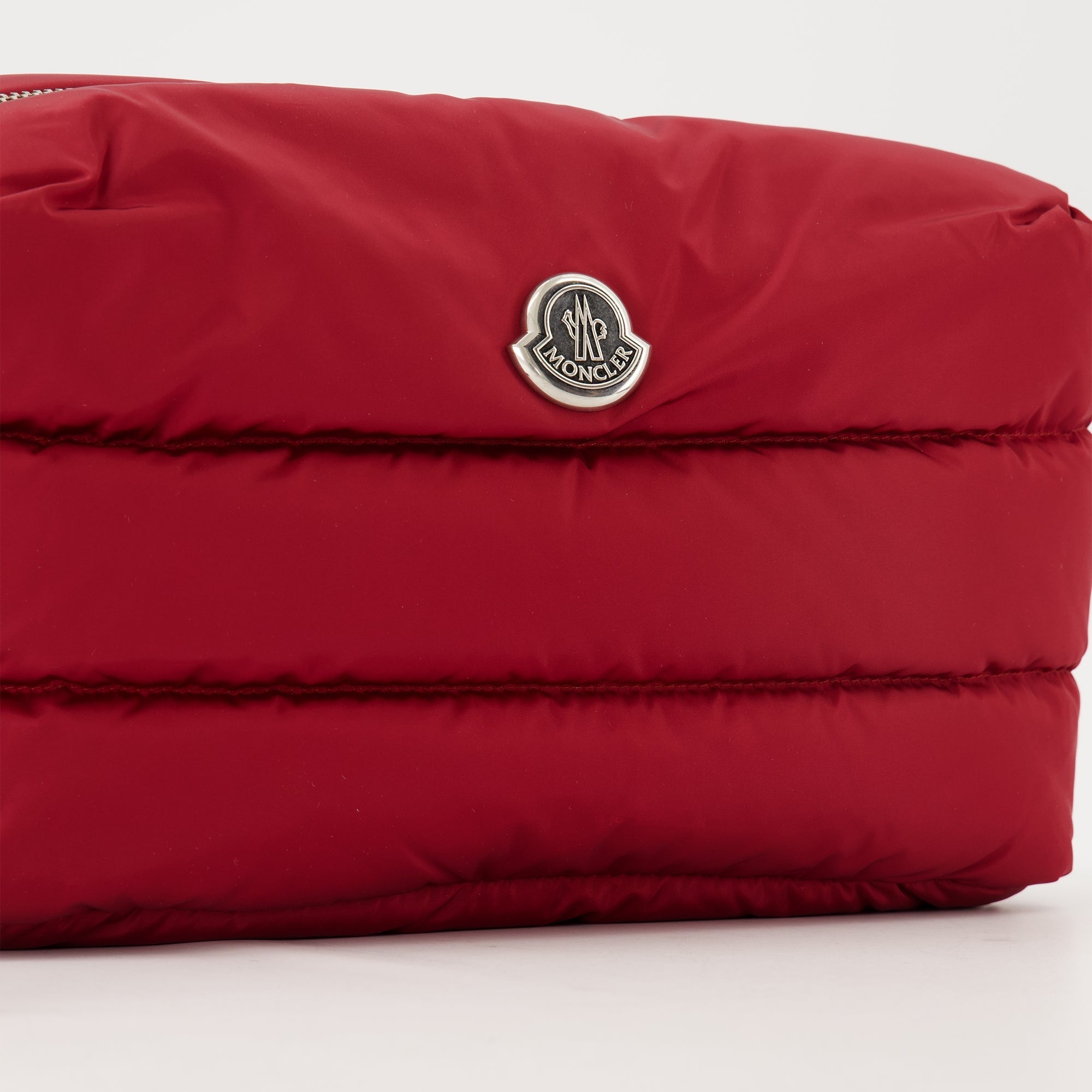 Moncler toiletry bag, red toiletry bag, water-repellent nylon, luxury accessories, Caradoc bag