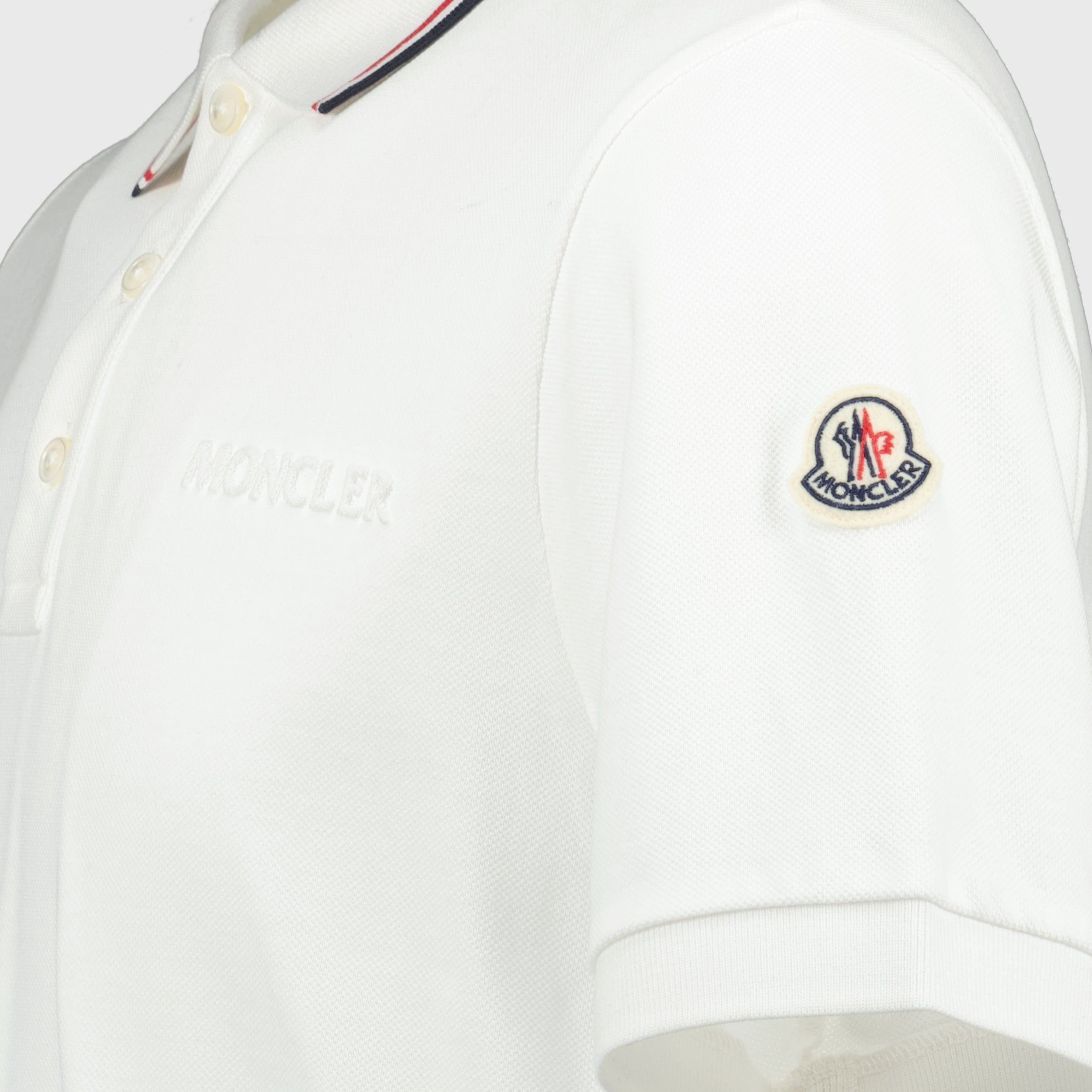 White Polo, Moncler Polo, Tricolor Trim Shirt, Cotton Pique Polo, Autumn-Winter 2023 Collection