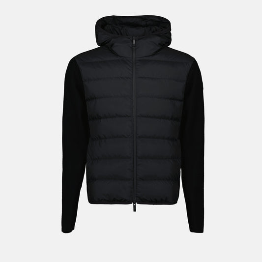 Moncler jacket, black mixed-material jacket, Autumn-Winter 2024, luxury menswear, quilted jacket