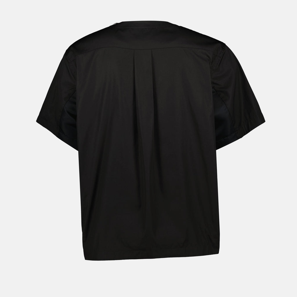 black t-shirt, Sacai jersey, men's casual wear, minimalist design, contemporary fashion