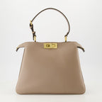 Fendi Peekaboo bag, medium beige handbag, calf leather bag, elegant accessories, designer handbag