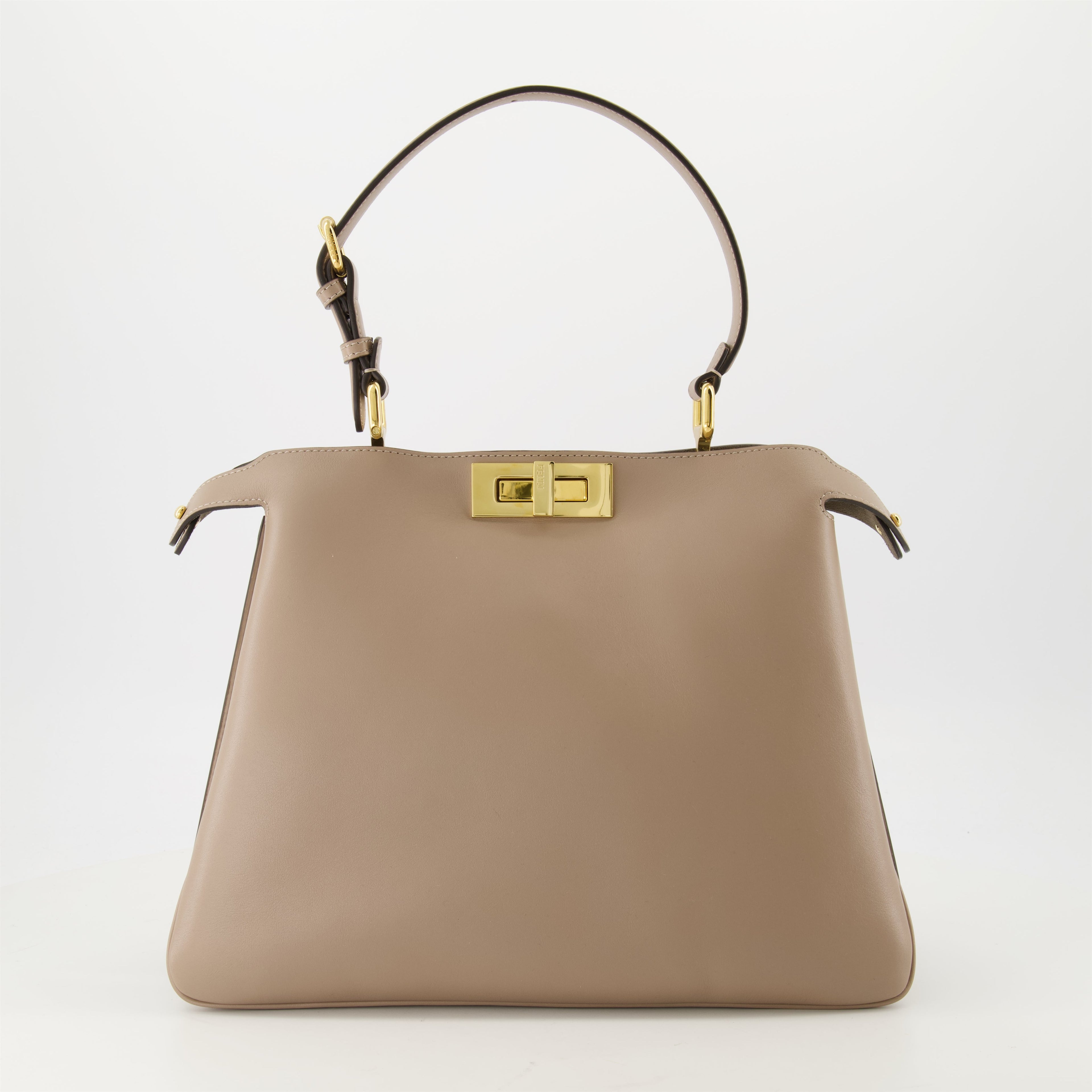 Fendi Peekaboo bag, medium beige handbag, calf leather bag, elegant accessories, designer handbag