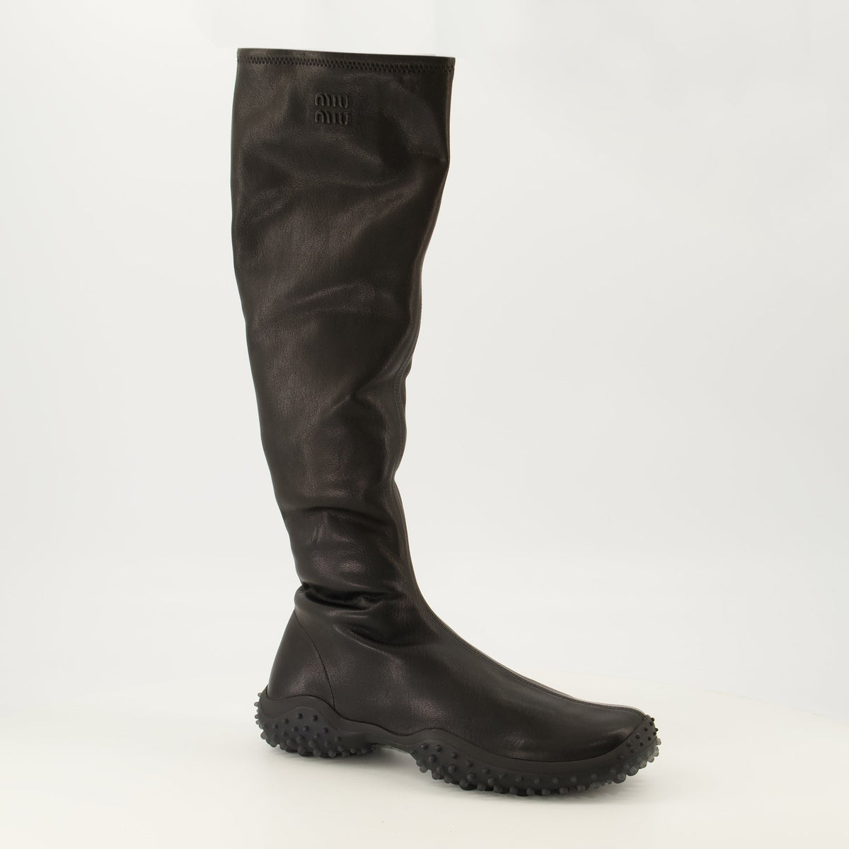 Schwarze Stretch-Nappalederstiefel