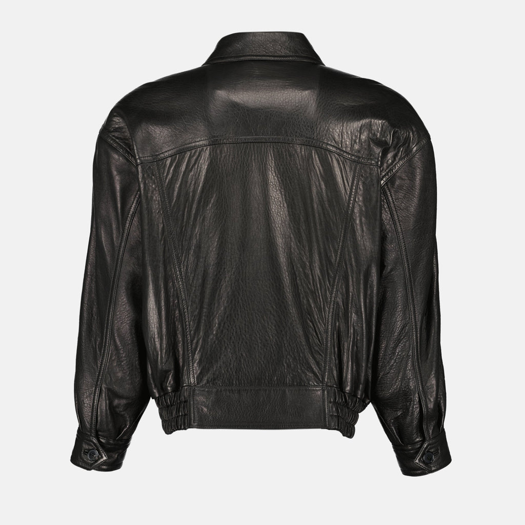 black bomber jacket, lambskin jacket, Saint Laurent outerwear, men's leather jacket, designer bomber jacket