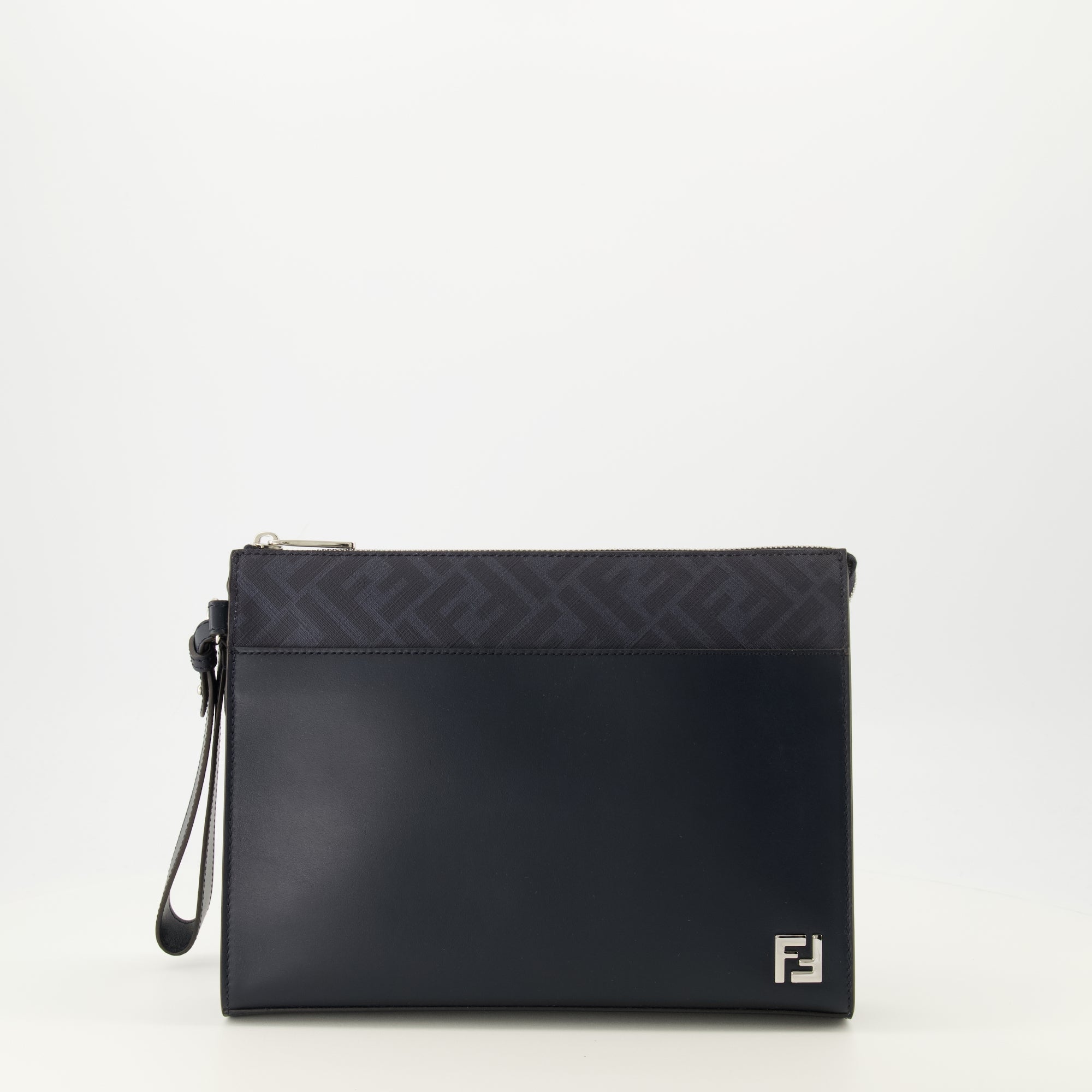 Image of Pochette Squared FF Navy Blue by Fendi for Men - Season Spring-Summer 2026 - Front View