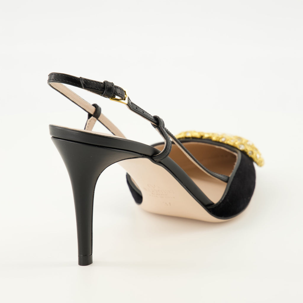 Valentino Garavani pumps, black velvet VLogo shoes, luxury pumps, designer footwear, pointed toe pumps