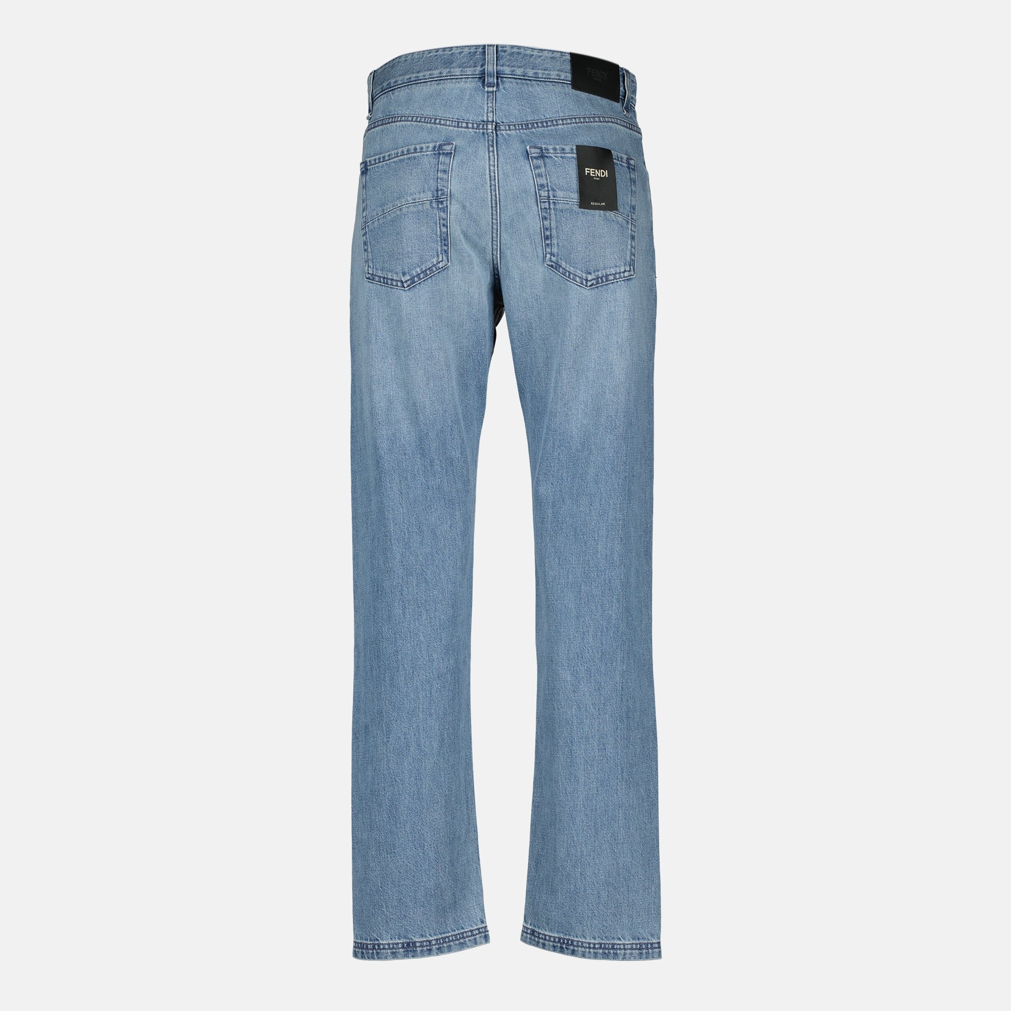 denim jeans, Fendi jeans, straight fit denim, light blue jeans, five-pocket jeans