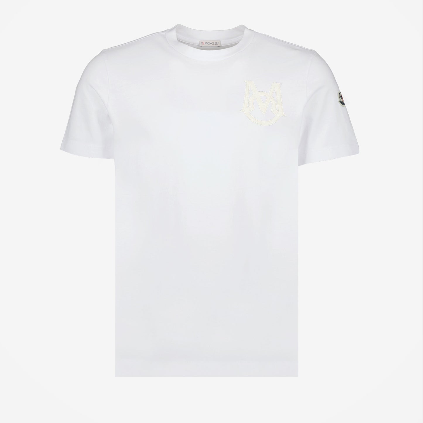 Moncler T-shirt, Logo T-shirt, White cotton T-shirt, Round neck T-shirt, Short sleeve T-shirt