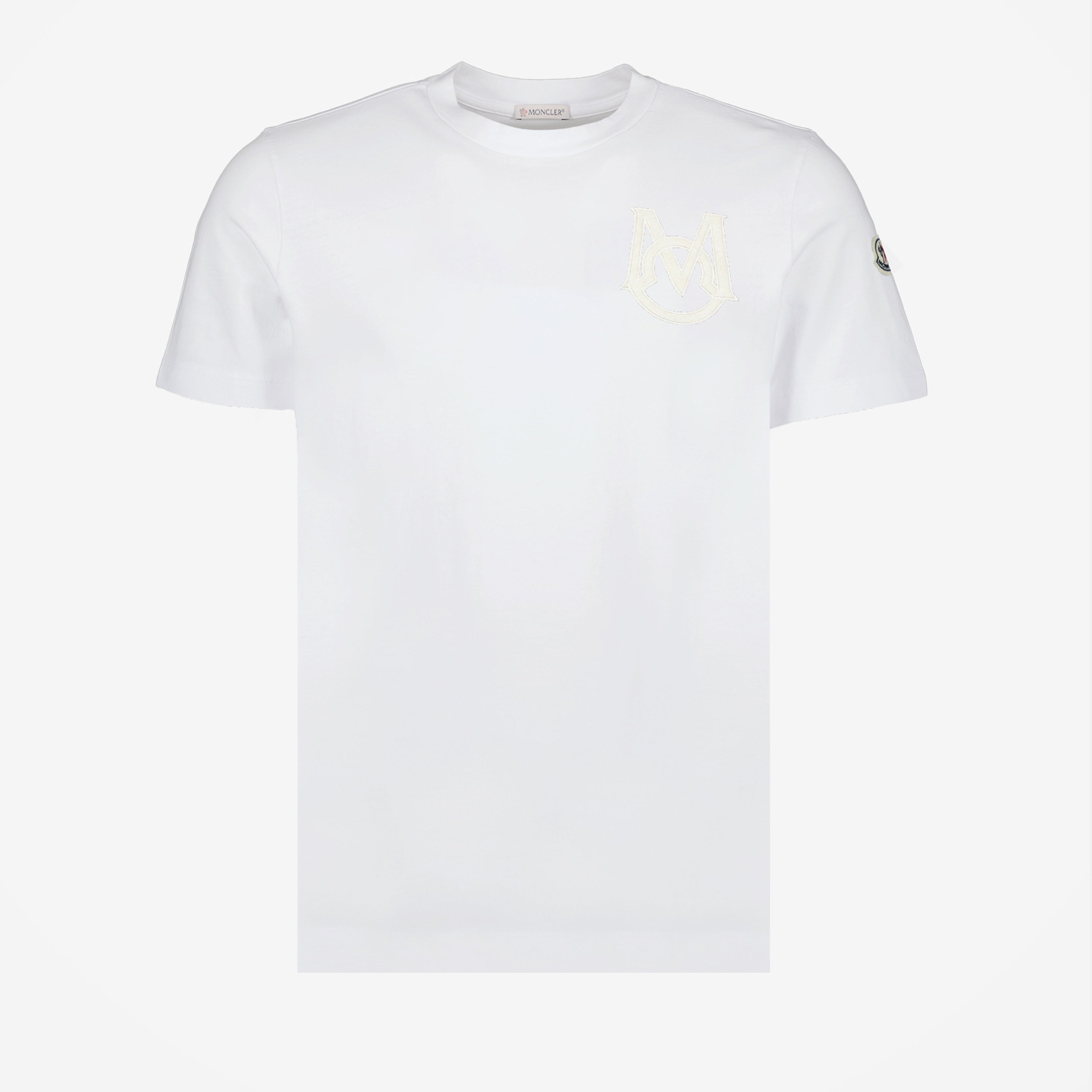 Moncler T-shirt, Logo T-shirt, White cotton T-shirt, Round neck T-shirt, Short sleeve T-shirt
