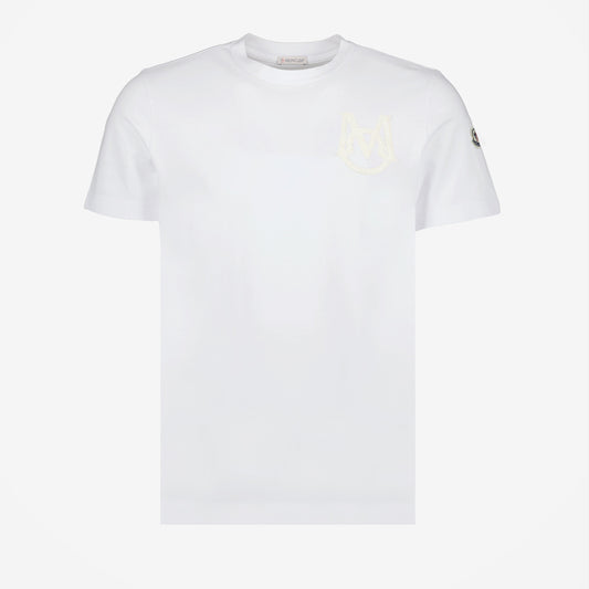 Moncler T-shirt, Logo T-shirt, White cotton T-shirt, Round neck T-shirt, Short sleeve T-shirt