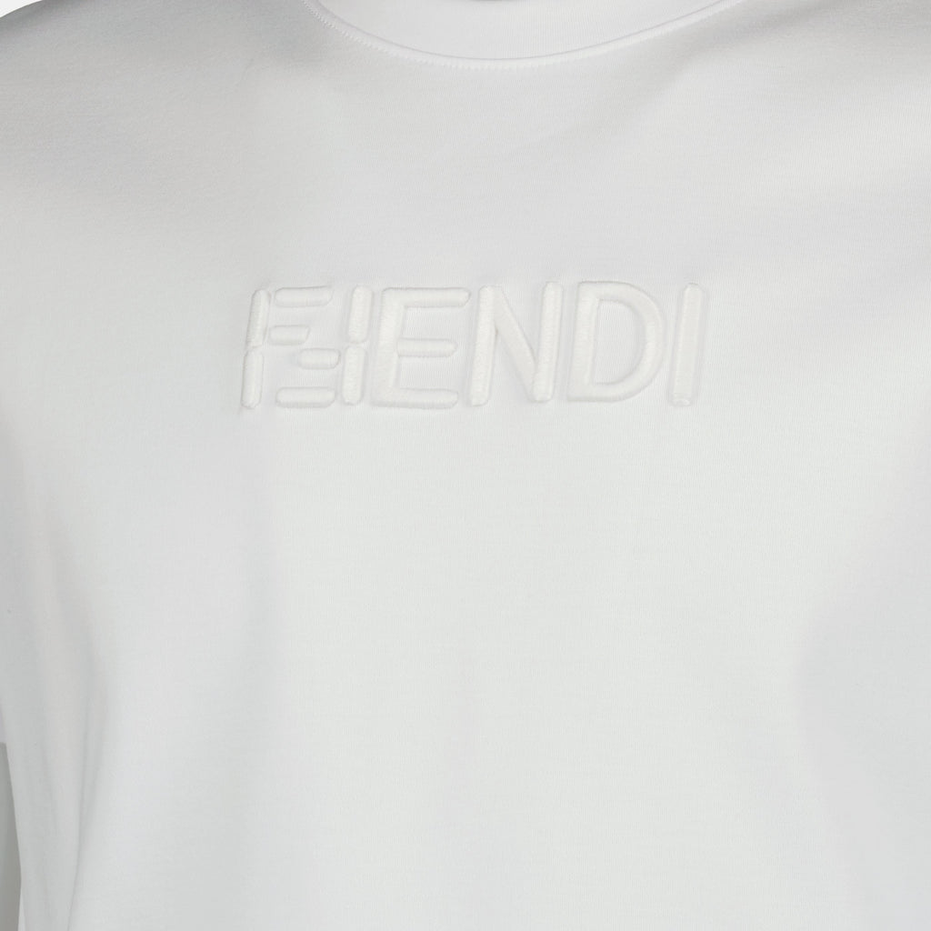 Image of White Cotton T-Shirt by Fendi for Men - Season Spring-Summer 2026 - Detail View 1