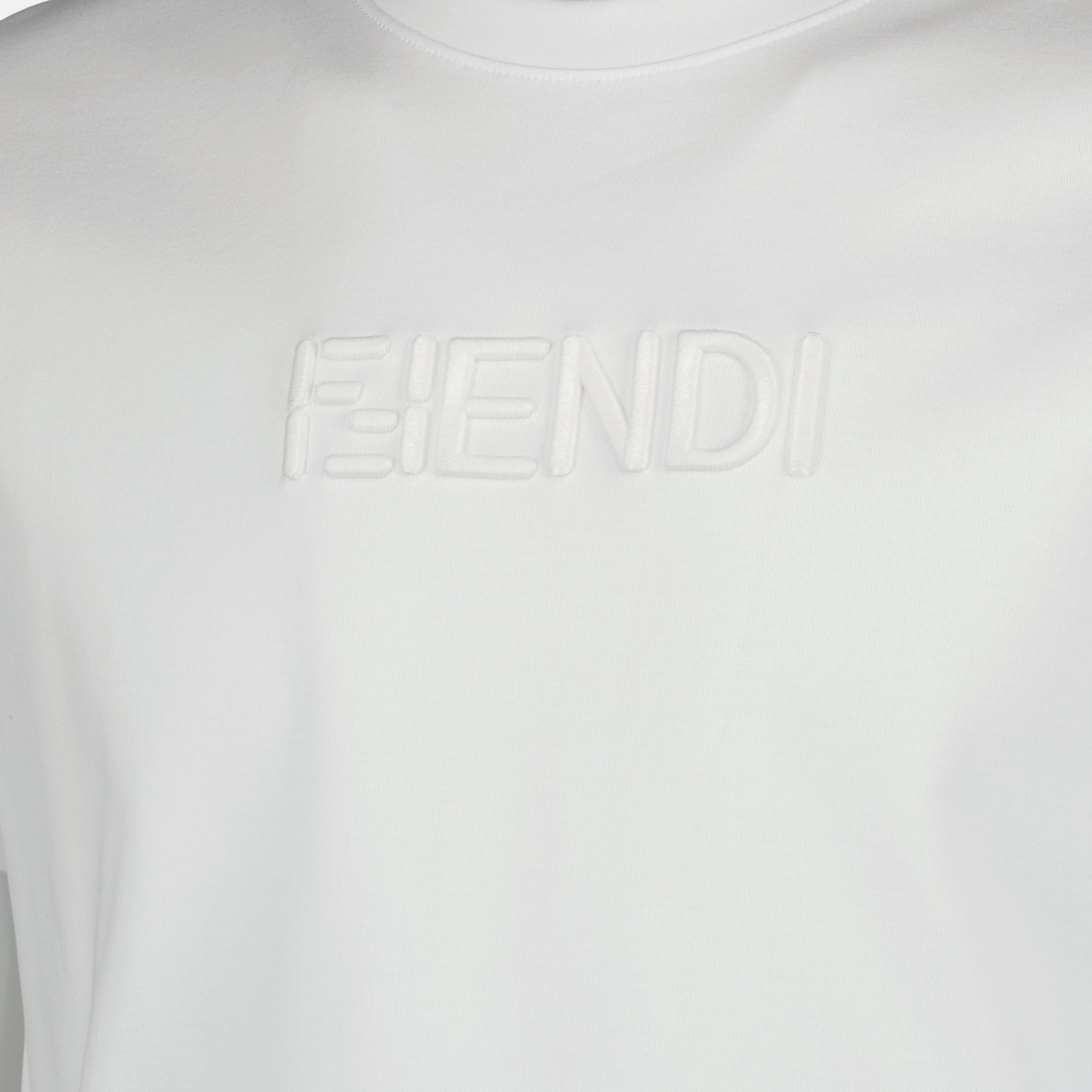 Image of White Cotton T-Shirt by Fendi for Men - Season Spring-Summer 2026 - Detail View 1