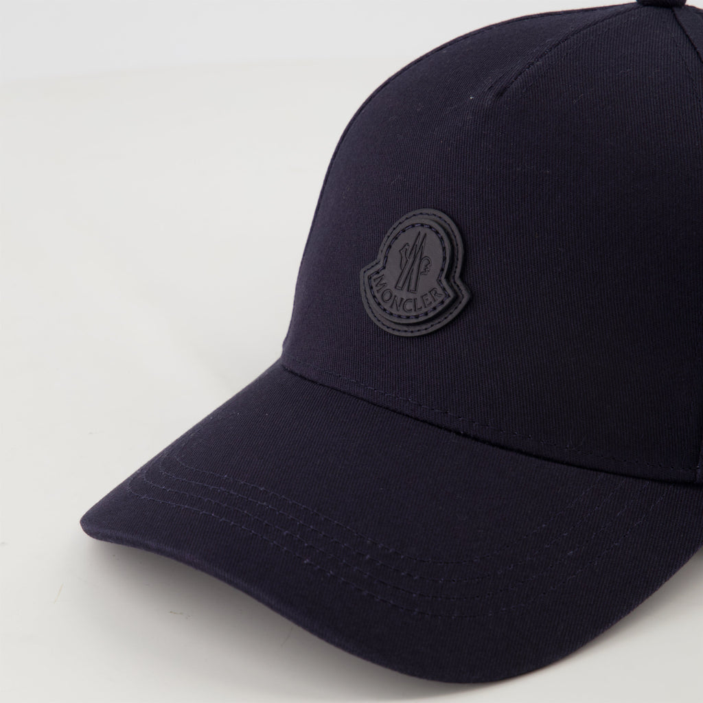 navy cap, Moncler cap, leather logo cap, cotton gabardine cap, adjustable cap