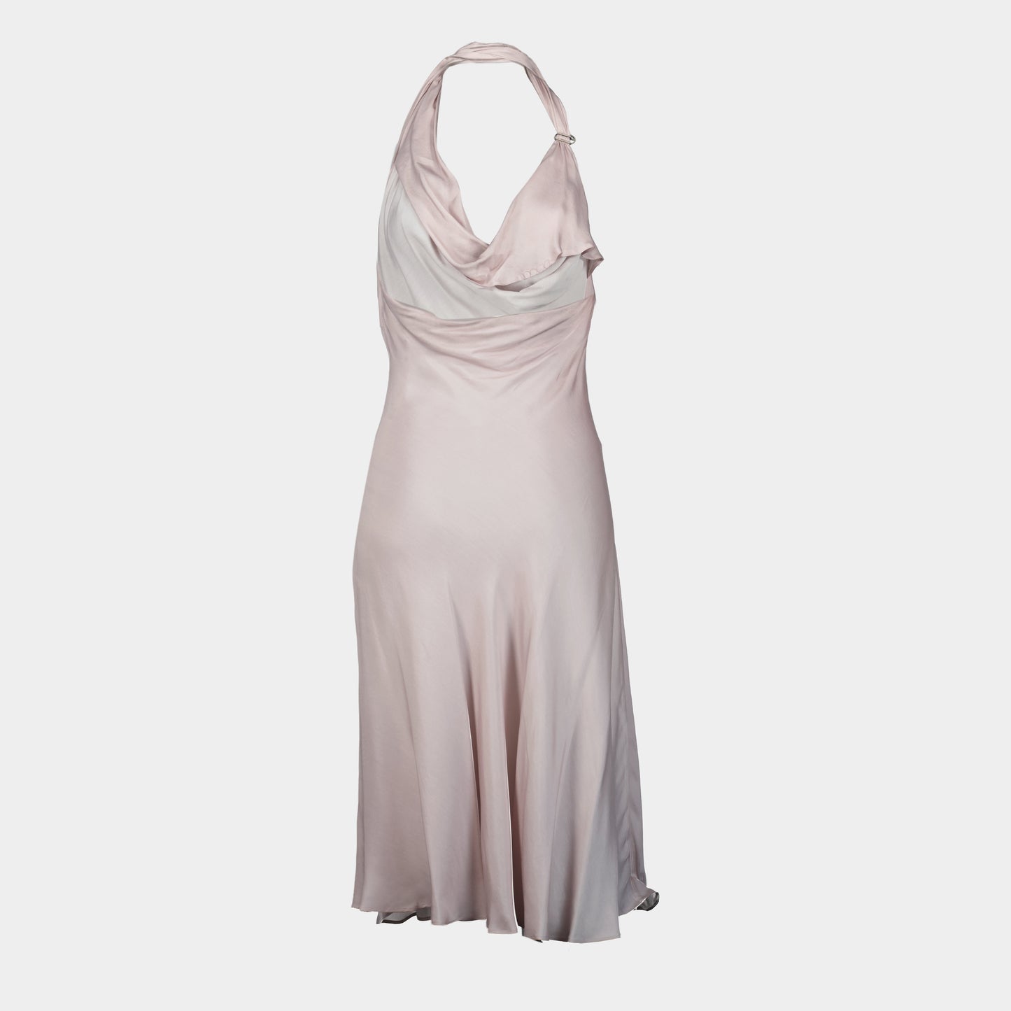 draped midi dress, Diesel dress, pink pale dress, cupro modal dress, V-neck sleeveless dress